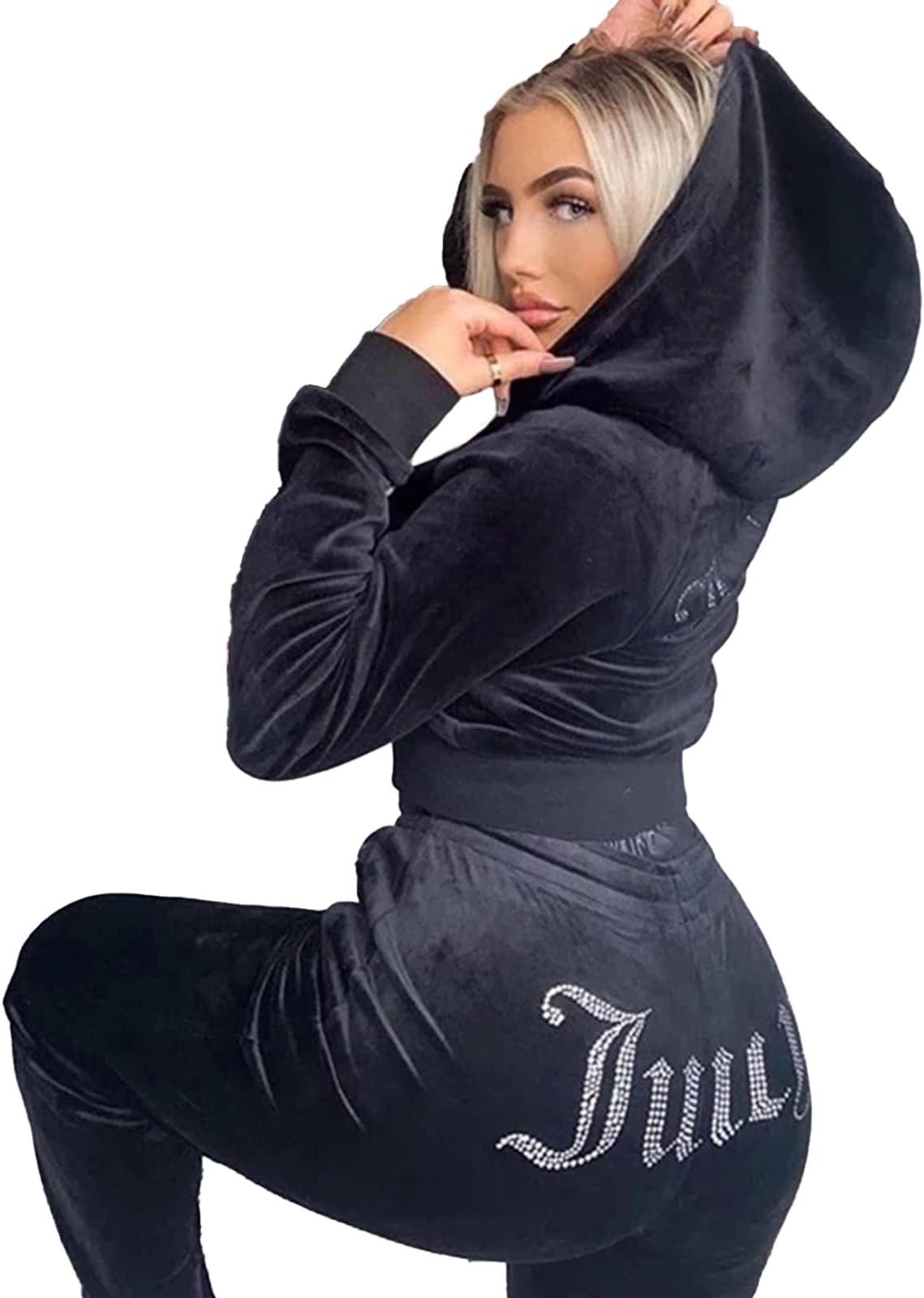 PuupaaWomen Velour Tracksuits Sweatsuits,Women Casual Sweatsuit Pullover Hoodie Sweatpants Sport Outfits Jogger Set
