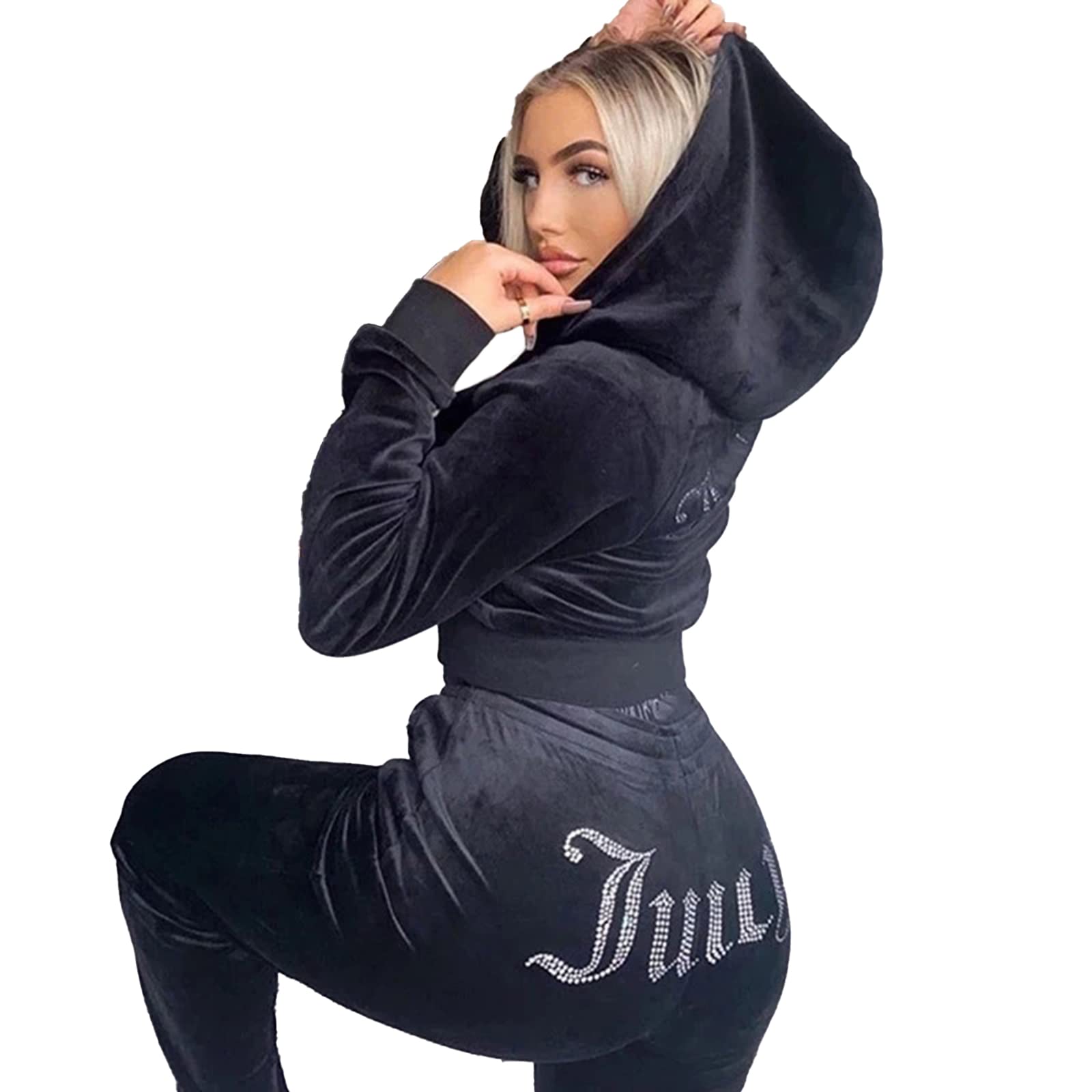 PuupaaWomen Velour Tracksuits Sweatsuits,Women Casual Sweatsuit Pullover Hoodie Sweatpants Sport Outfits Jogger Set