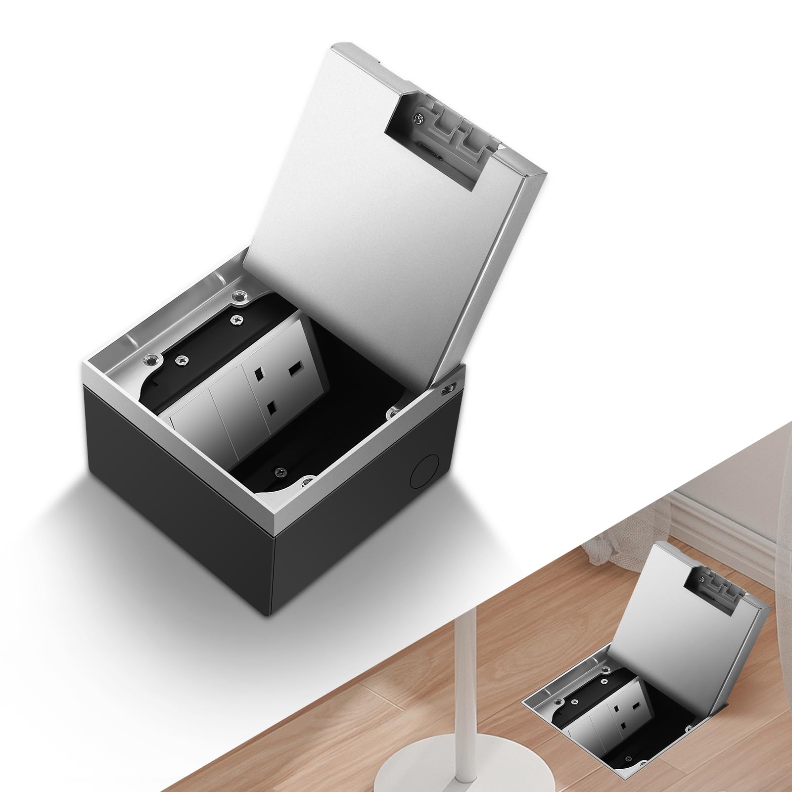 Kit di prese elettriche da incasso a pavimento, con presa da 13 A, anti-manomissione, copertura resistente alla corrosione, per cucina, ufficio, aree pubbliche (argento, presa 13A)