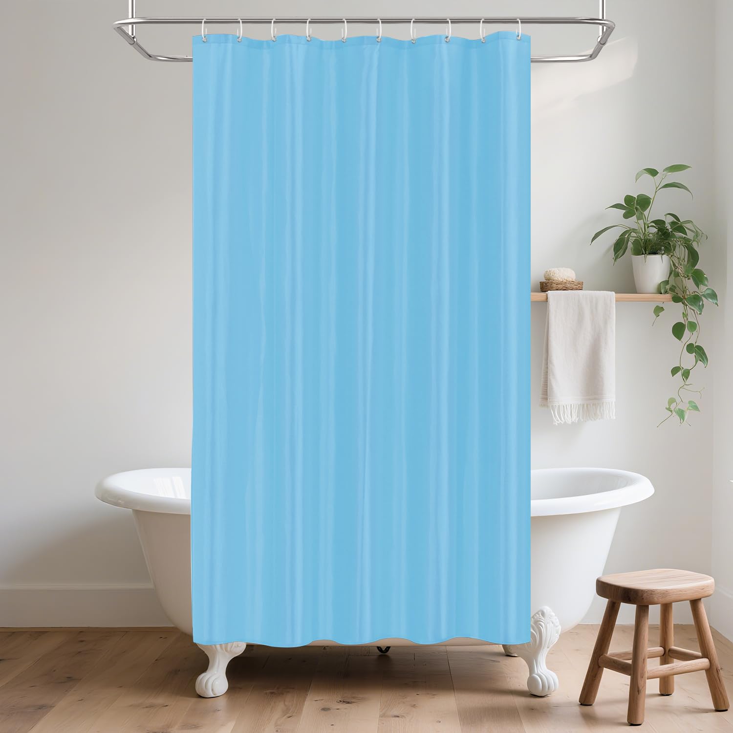 LUKDUNG 150 x 200 cm Polyester Textile Shower Curtain Anti-Mould for Bathroom, Curtain for Bathtub Shower Made of Fabric Waterproof Washable Shower Curtain with 10 Hooks Blue