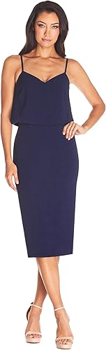 Dress The Population Vestido Midi Alondra Blouson para Mujer, Azul Medianoche B,