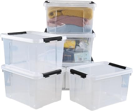 Pekky 22 Qt Clear Plastic Storage Container Bin with Lid and Wheel, 6 Packs