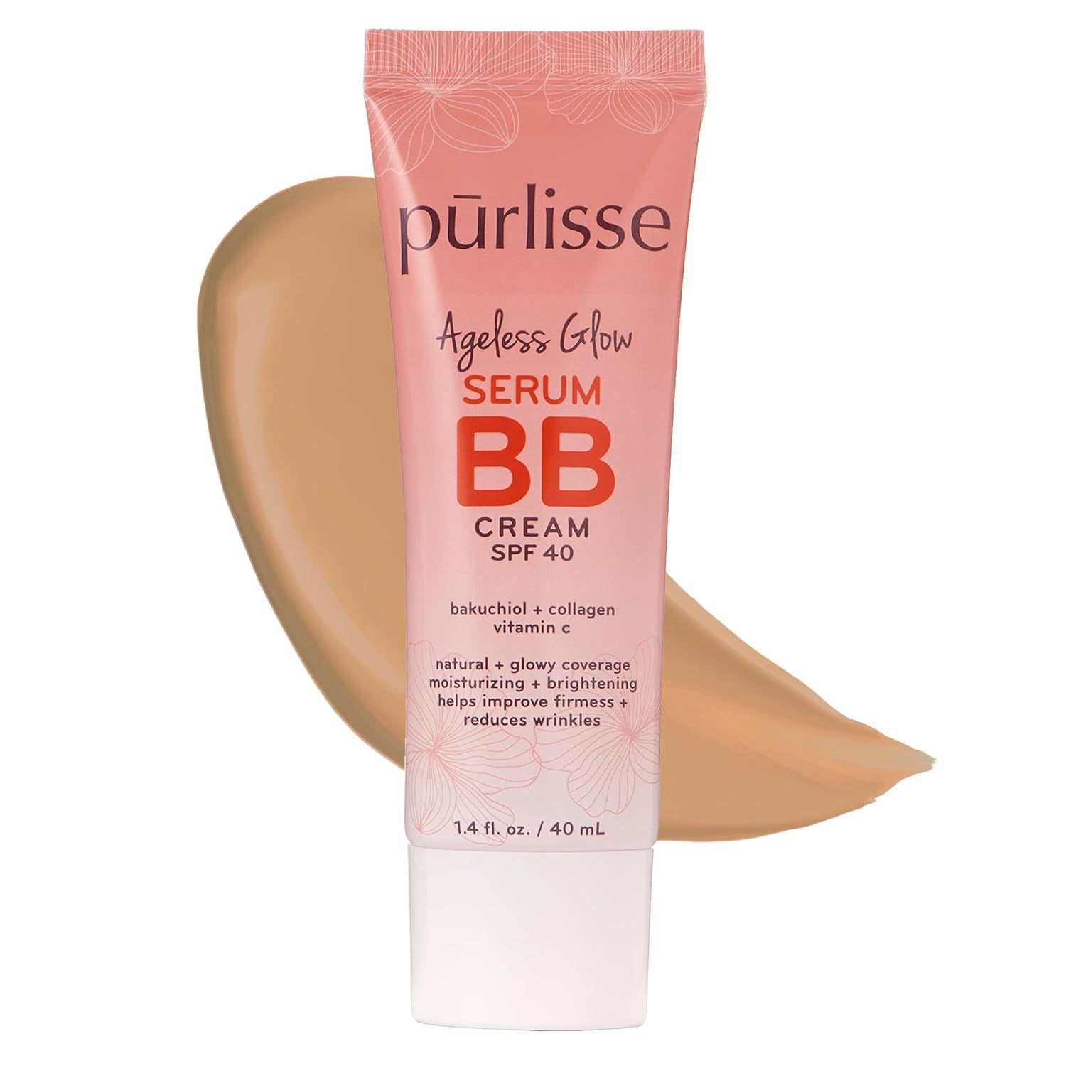 pūrlisse Ageless Glow Serum BB Cream SPF 40 - Glow BB Cream with SPF Enriched with Bakuchiol & Vitamin C to Help Improve Firmness & Reduce Wrinkles