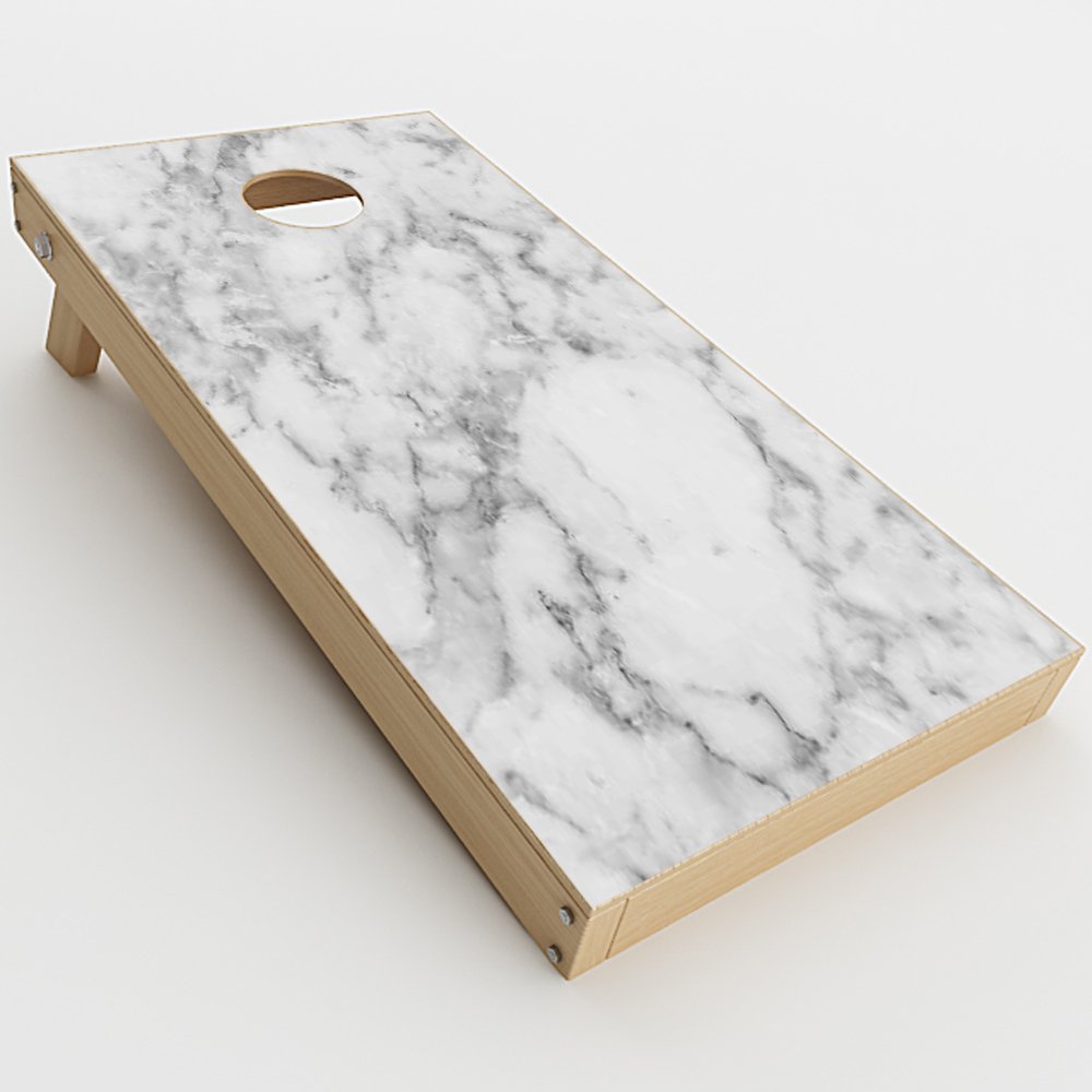 Skin Decal Vinyl Wrap for Cornhole Game Board Bag Toss (2xpcs.) Skins Stickers Cover/Grey and White Marble Panel
