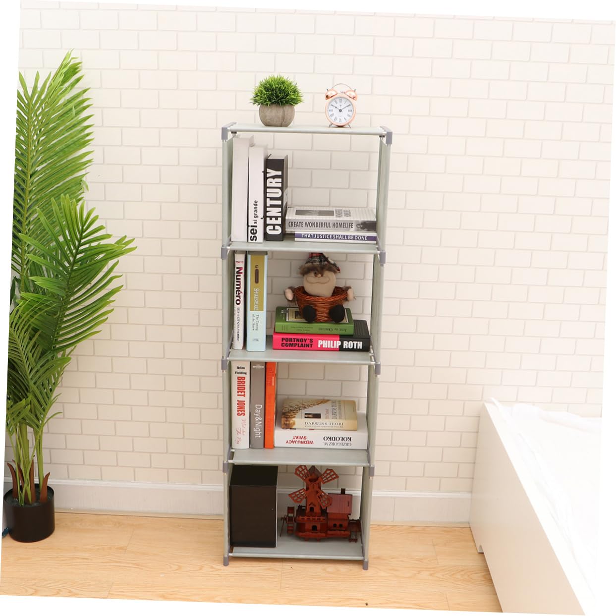 Bibliothèque de bureau en plastique gris – Rangement multicouche pour garçons et filles, idéale pour les dortoirs universitaires et les bureaux à domicile, solution élégante et fonctionnelle
