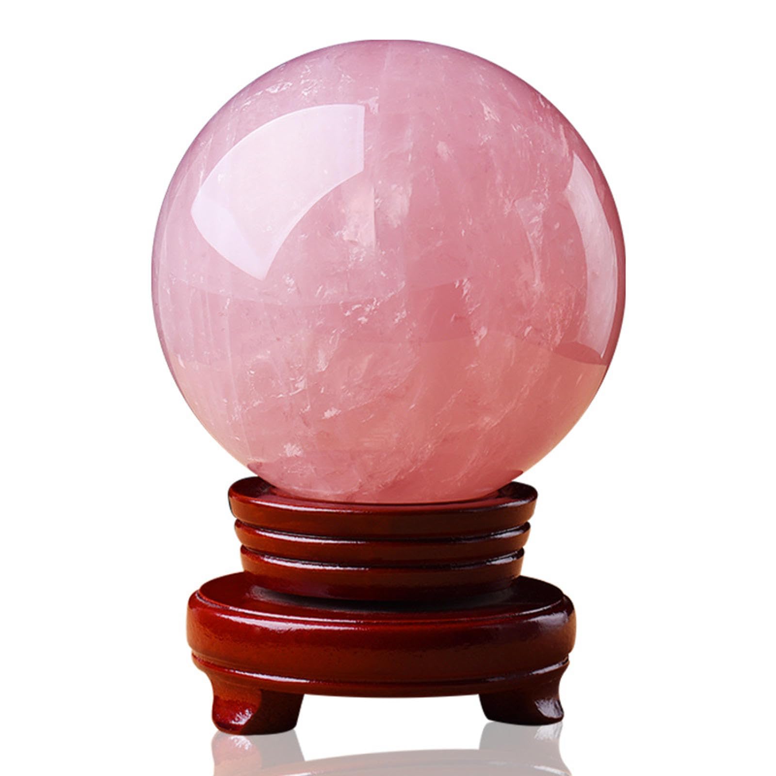 FOPURE Rose Quartz Magic Crystal Ball Ornament Sphere + Base,11cm