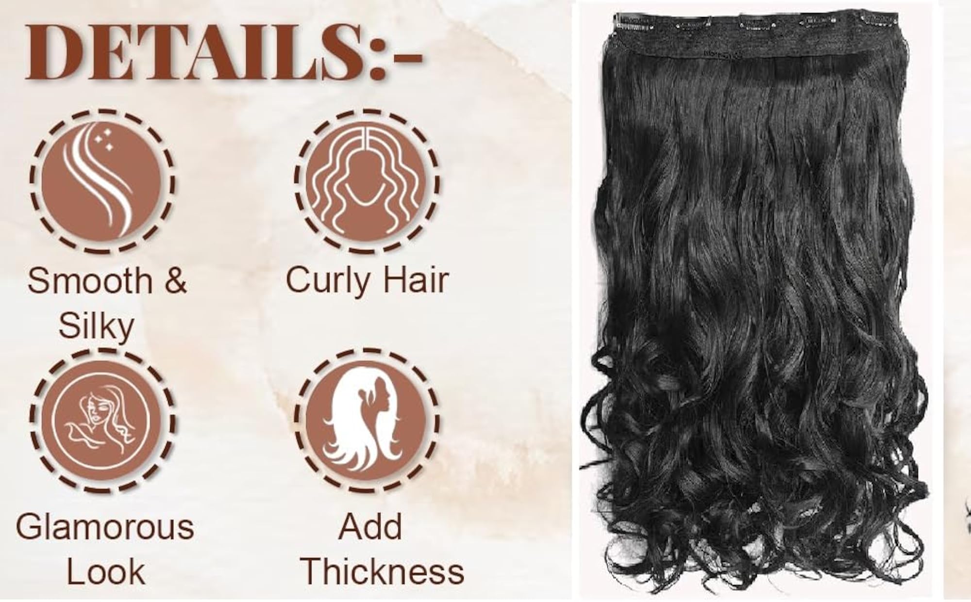 Natural Curly/Wavy Hair Extensions, 22 Inch with 5 Clips