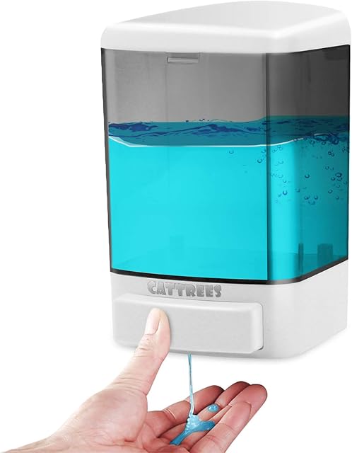 CATTREES Soap Dispenser Wall Mount, Commercial Soap Dispenser, 1000ml/33.8oz Plastic Manual Soap Dispenser Liquid Gel Shampoo Container, Hand Sanitizer Dispenser with Pump for Bathroom Kitchen Hotel.