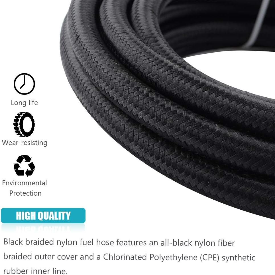 10FT 6 AN 3/8" Nylon Stainless Steel Braided PTFE E85 Tube Fuel Line Fittings Kit with 6PCS Swivel Fuel Hose Fitting Adapters : Automotive