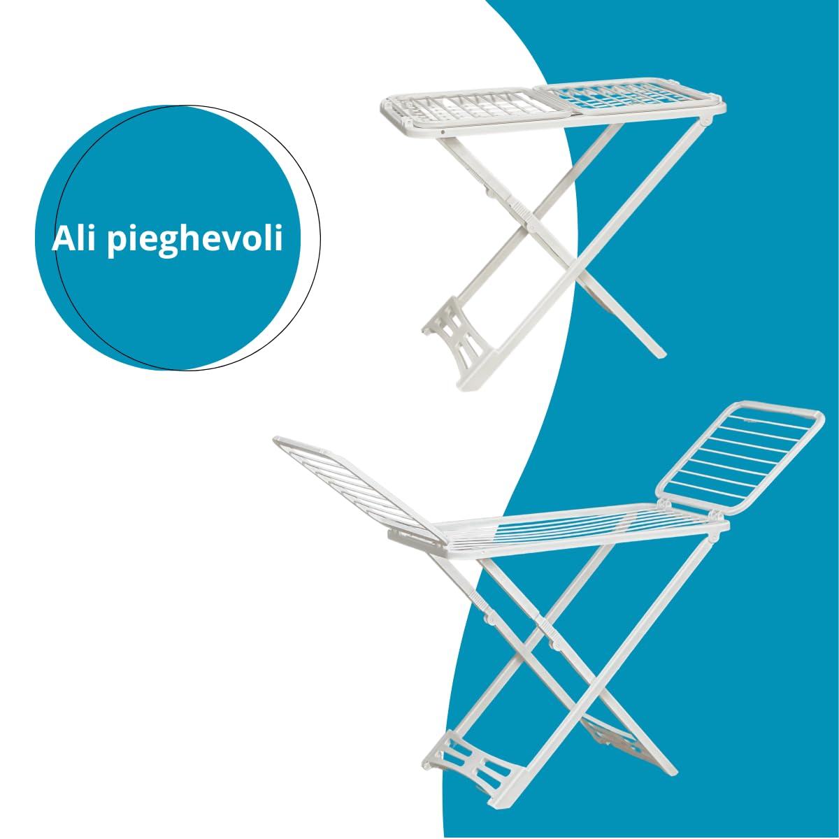 Tomaino - Stendino in Plastica Resistente per Interno ed Esterno - 20 mt - Stendibiancheria Pieghevole con Ali e Rotelle - 197x56x124 cm