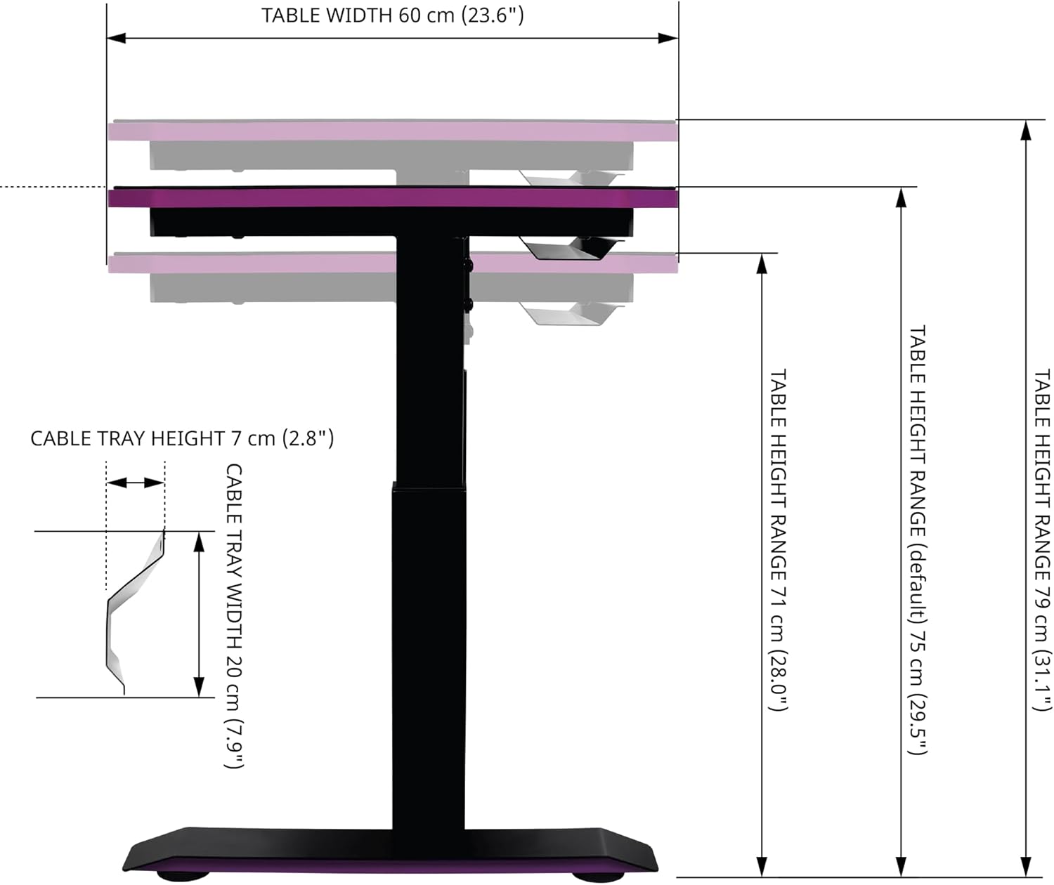 Cooler Master GD120 V1 PC Gaming Desk, Full Surface Water-Repellent Mousepad, 220lbs Weight Support, 3 Height Levels, Cable Management Tray, 47.2D x 23.6W Workstation|Home Office