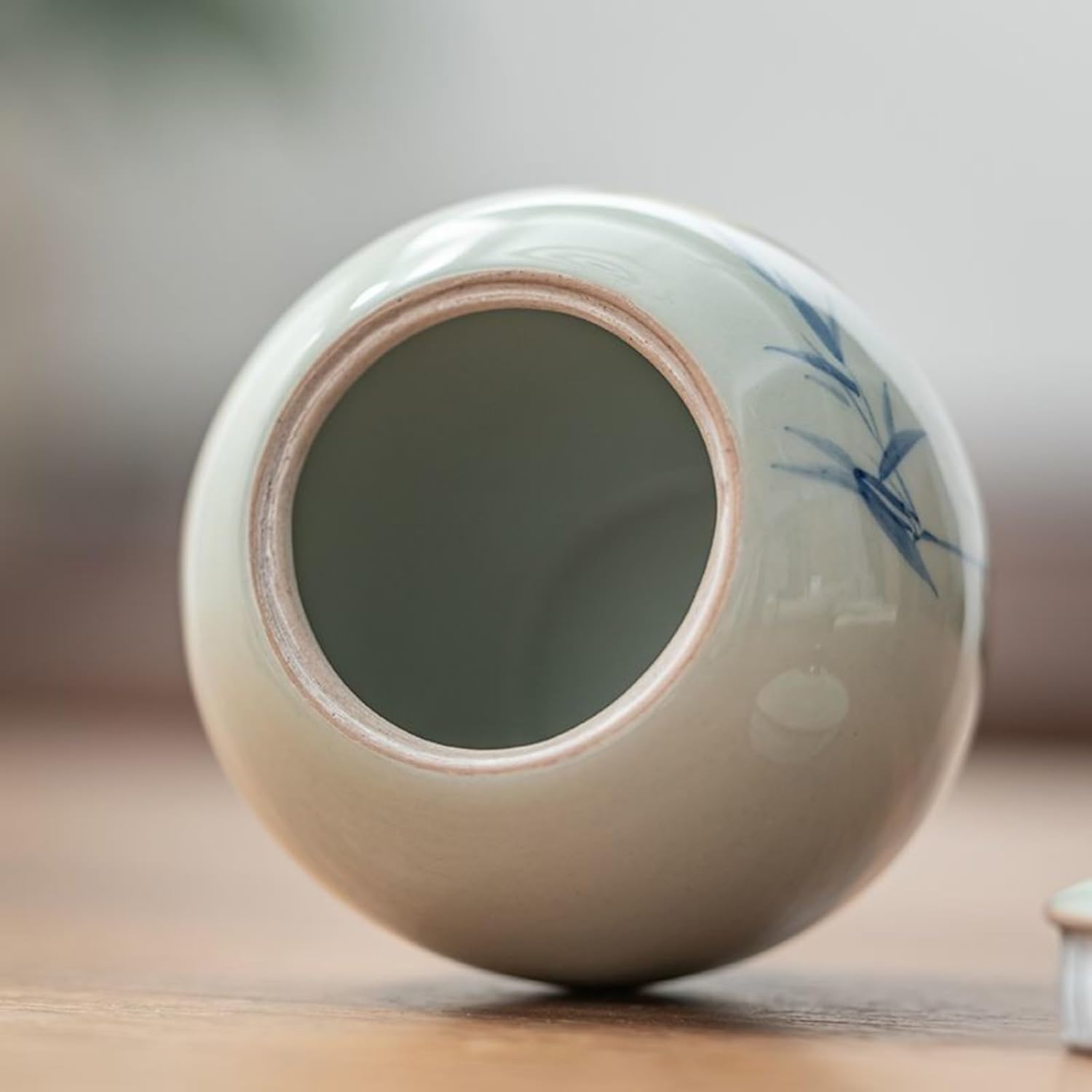Hand-drawn Underglaze Color Ceramics Tea Canister, 190ml 6.5oz, Portable Handmade Sealed Jar