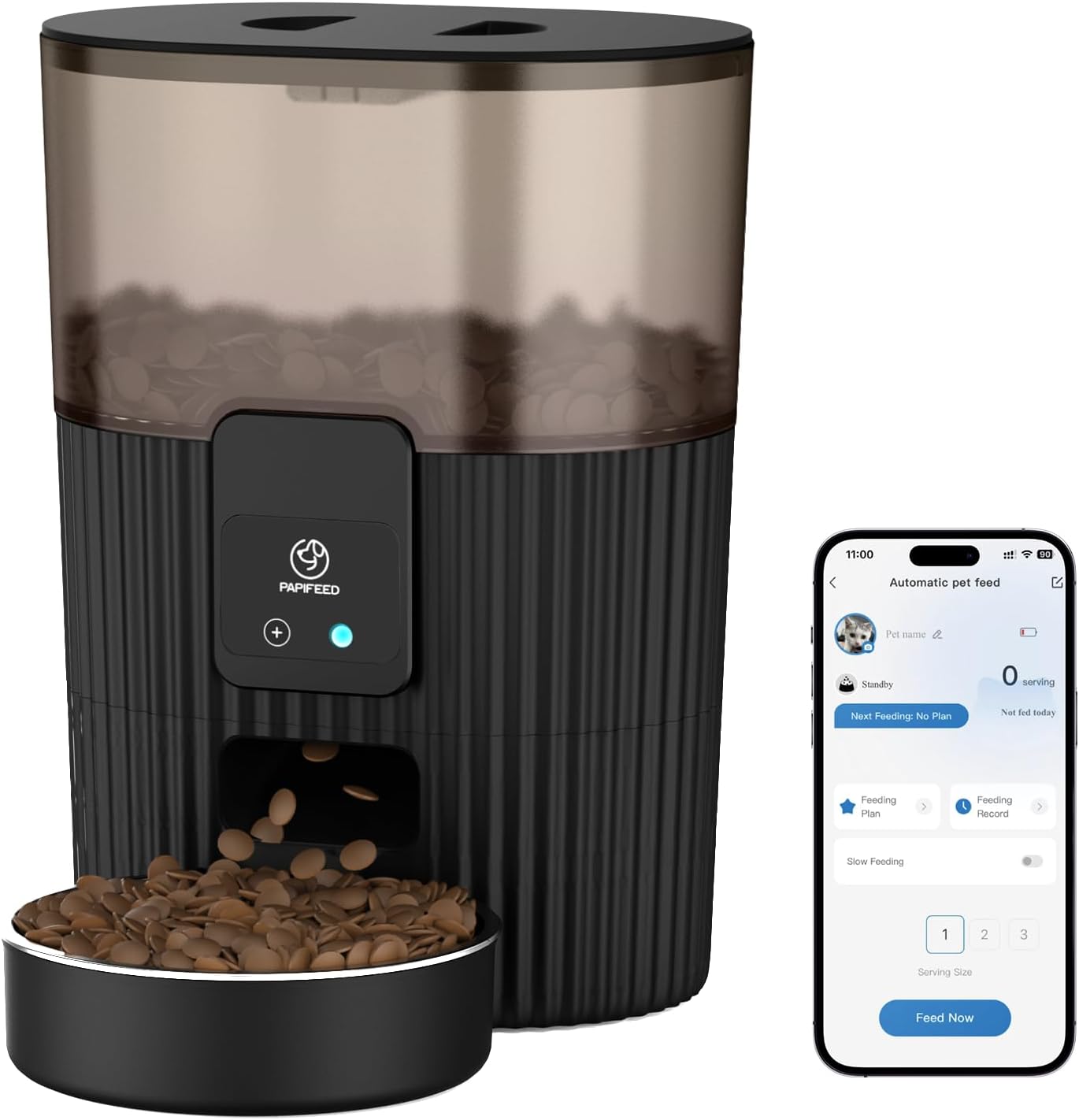 PAPIFEED Automatic Cat Feeder 3L 2.4G WiFi Pet Feeder, 1-10 Meals Low Power Automatic Cat Food Dispenser with Stainless Steel Bowl, Easy Clean Detachable (3L WiFi)