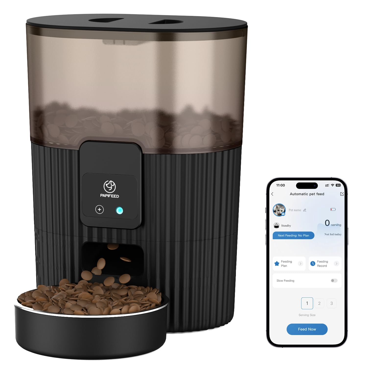 PAPIFEED Automatic Cat Feeder 3L/12 Cup,2.4G WiFi Pet Feeder with APP Control for Remote Feeding, 1-10 Meals Low Power Automatic Cat Food Dispenser with Stainless Steel Bowl, Easy Clean Detachable