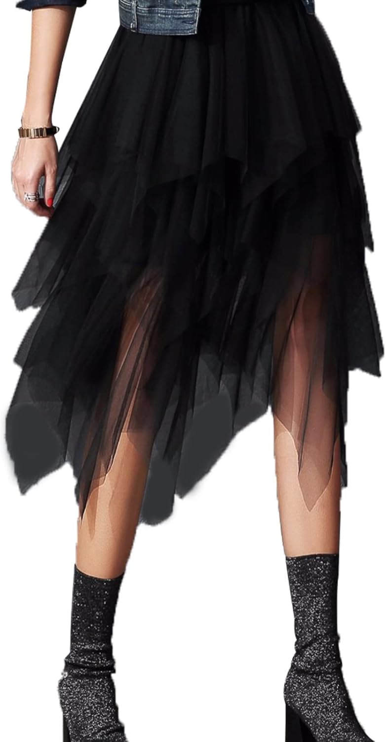 Women Tutu Tulle Skirt High Waist Mesh Tiered Layered Half Skirt Short Prom Party Midi Skirt