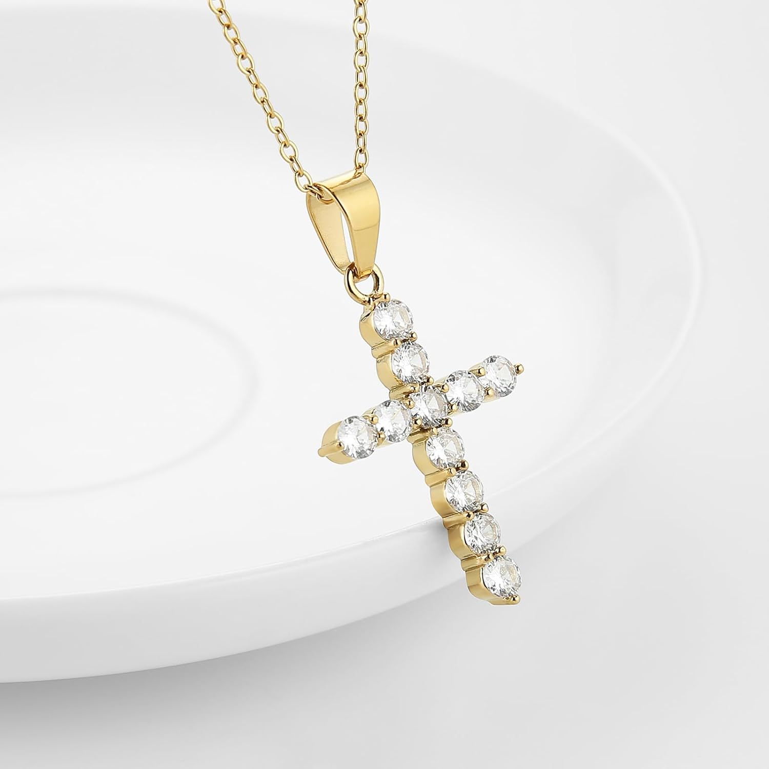 HZMAN Cross Necklace for Women, Stainless Steel Gold & Silver Crystal Cross Pendant, Dainty Small Charm Necklace, Trendy Gift for Her - Image 5