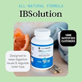 SuperNaturals IBSolution - Made in USA, Non-GMO, Gluten Free & Vegan (60 Capsules) - Digestive Gut Health Supplement With Psyllium Husk - Gas, Bloating, Diarrhea, Constipation Relief, Abdominal Pain