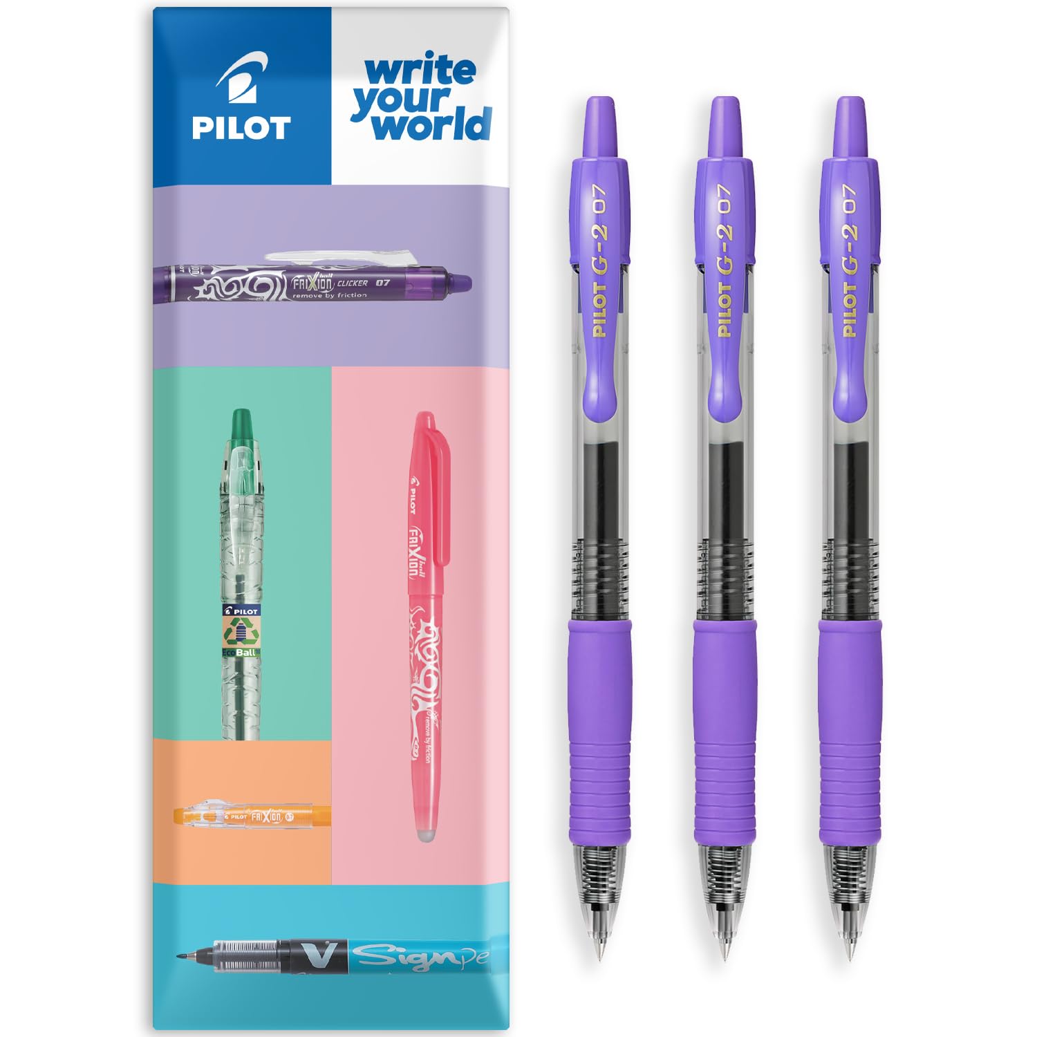 PILOT G-2 Retractable Gel Ink Pens, 0.7mm Tip Tip in Gift Packaging - 3 Pack - Violet Ink