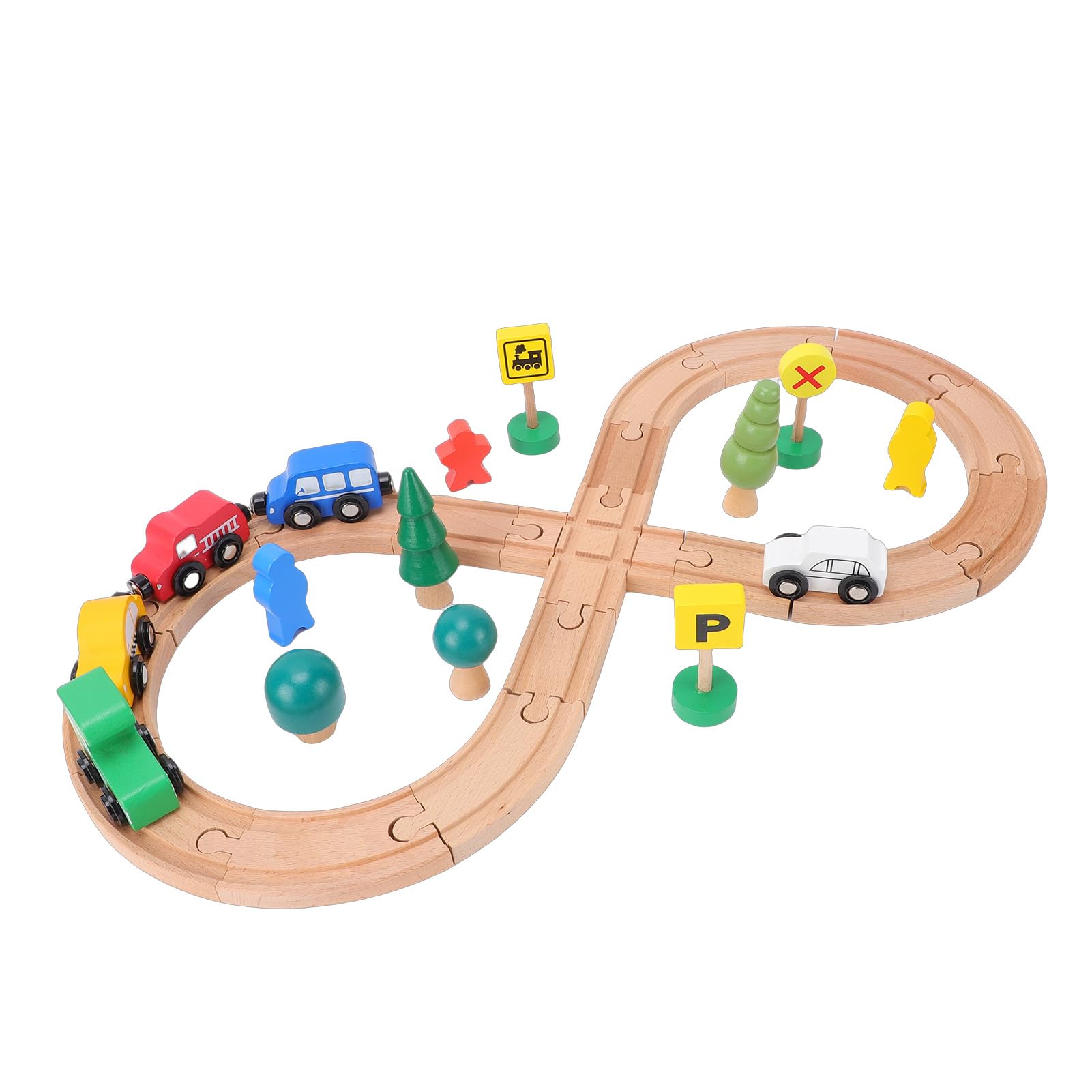 Set di mattoncini da costruzione per binari del treno in legno con comodo spazio di archiviazione