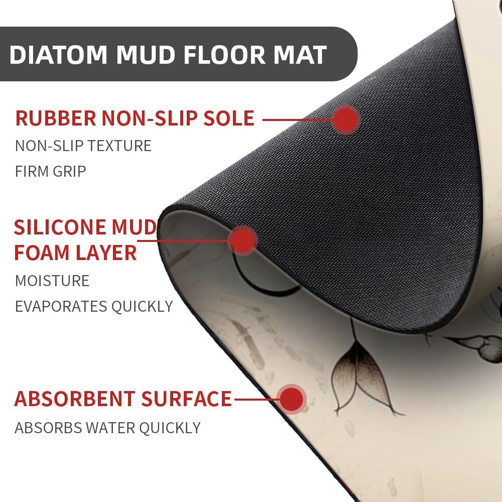 Diatomaceous Earth Bath Mat,Dragonflies and Flowers Non-Slip Volume Super Absorbent Fast Drying Eco-Friendly Easy to Clean for Bathroom Kitchen Door mat 16×24Inch (40 * 60cm)