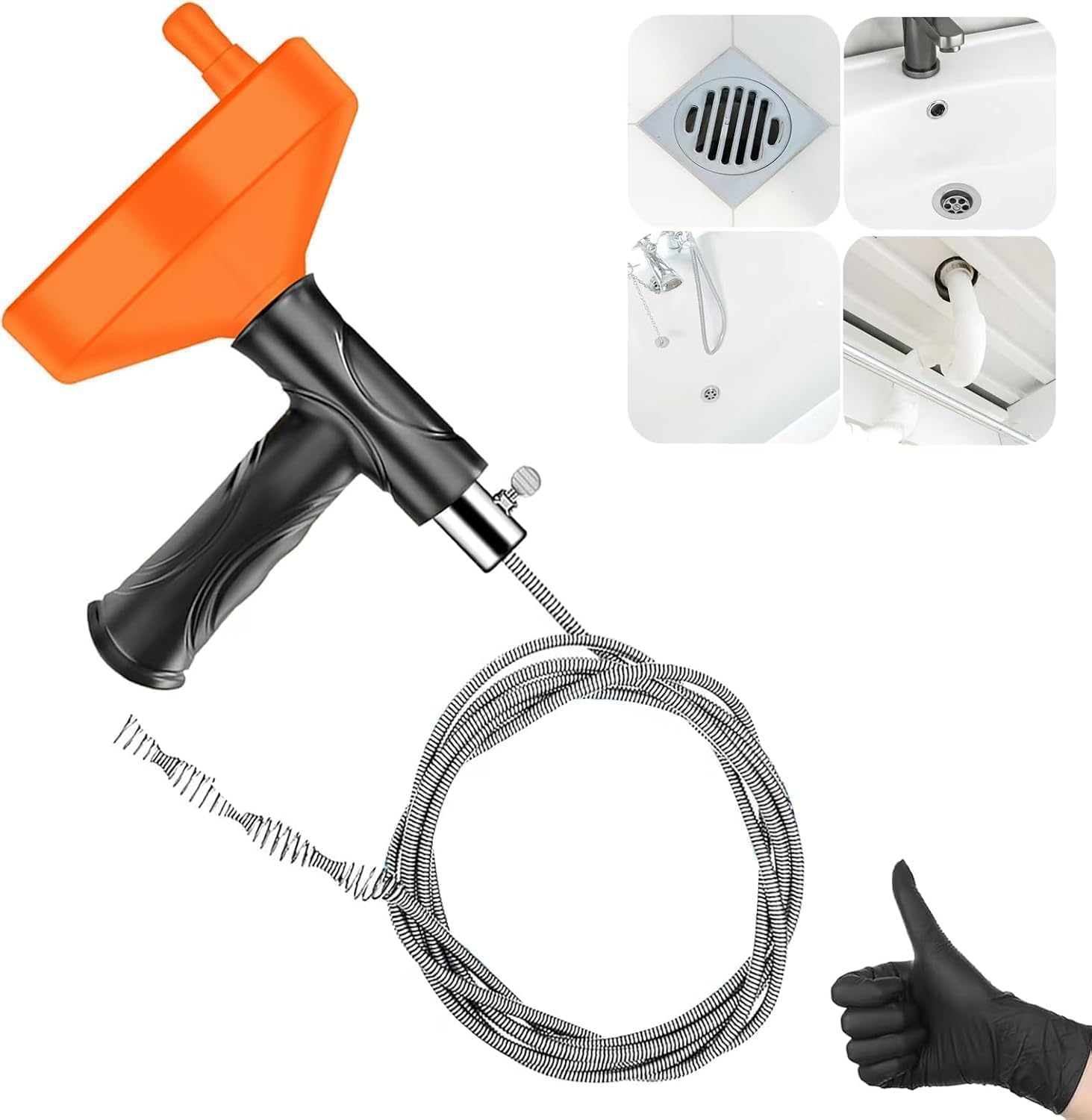 33 Feet Drain Snake Auger, Plumbing Snake Drain Hair Clog Removal Tool, Sink Unclogger Drain, Heavy Duty Toilet Snake Auger, Cleaner Tool for Bathroom Kitchen Tub Shower Drain Clog Remover with Gloves Drain Auger 33Ft