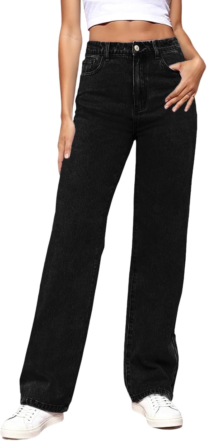 Women's Straight Leg Jeans Tummy Control Trendy High Waisted Stretchy Casual Denim Pants Baggy Trousers
