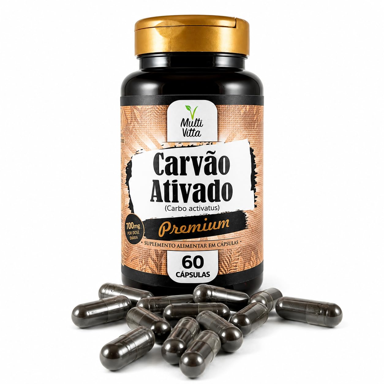 Carvão Vegetal Ativado 700mg 60 Cápsulas Suplemento Multi Vitta