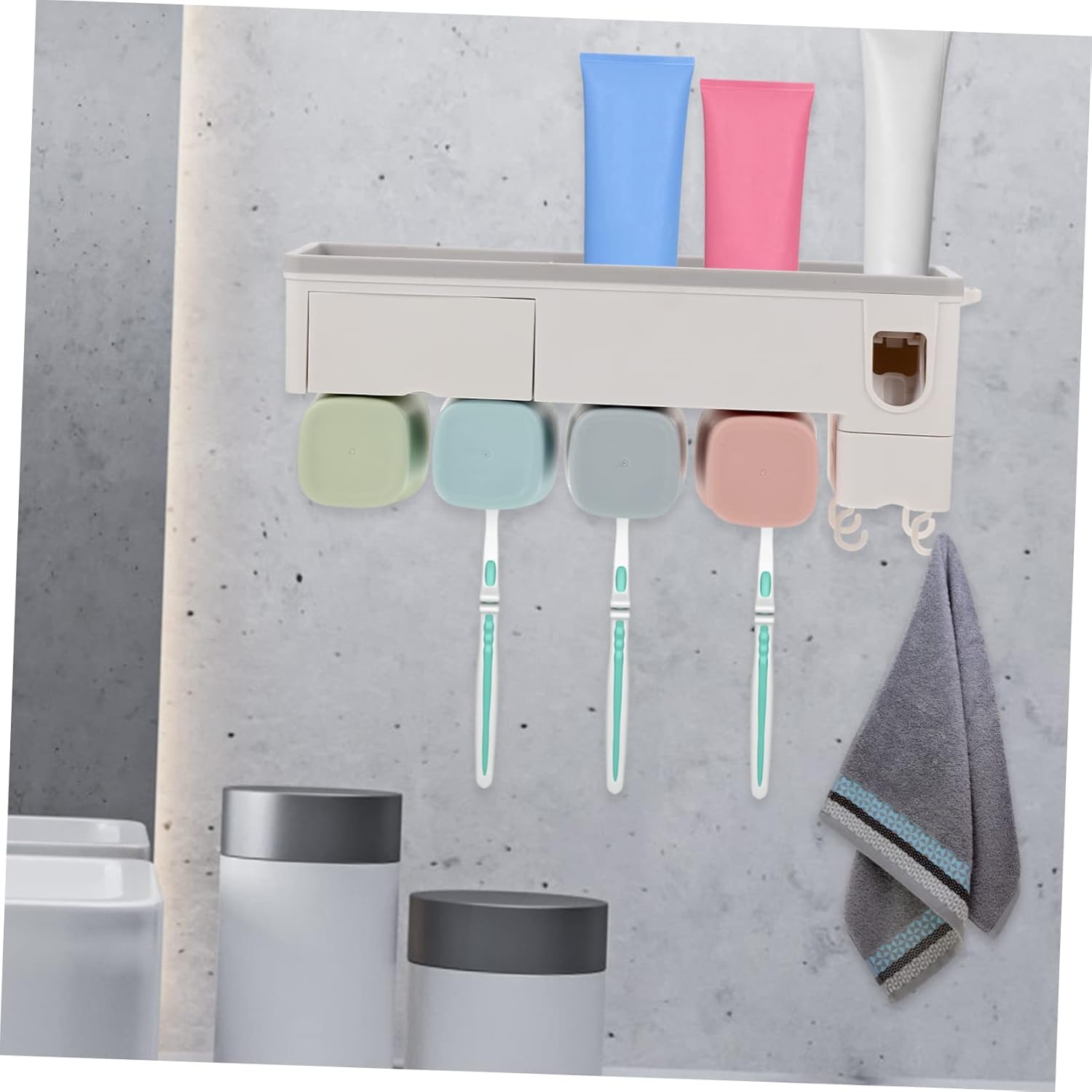 Wall-Mounted Toothbrush Holder and Automatic Toothpaste Dispenser Set Punch-Free Sturdy Plastic Compact Design for Bathroom Organization