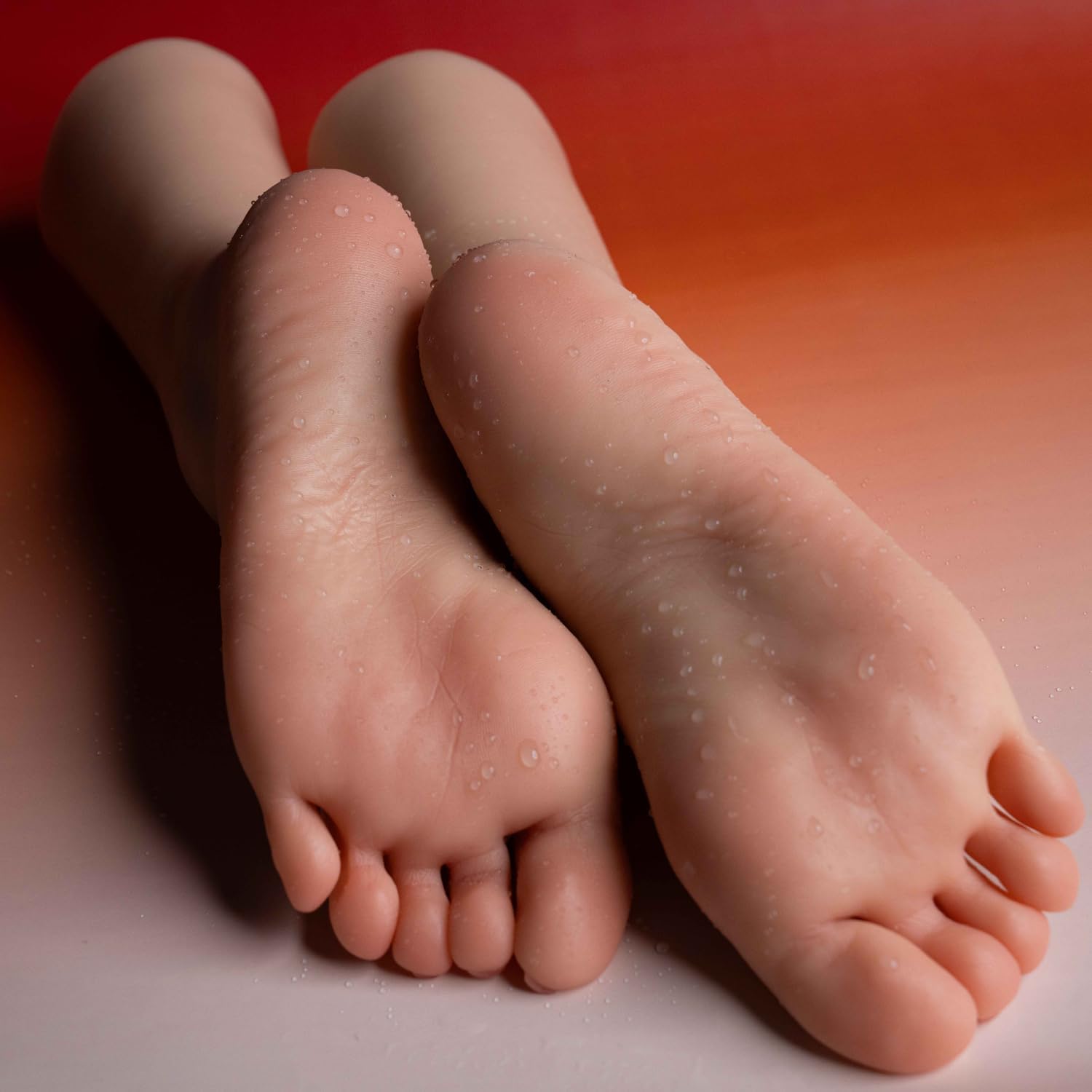 1:1 1 Pair Female Foot Model Silicone Soft Wrinkles on Soles of Feet LifeSize Mannequin Ballet Style, Art Sketch Nails (with Skeleton，Platinum Vein Style) More Lifelike