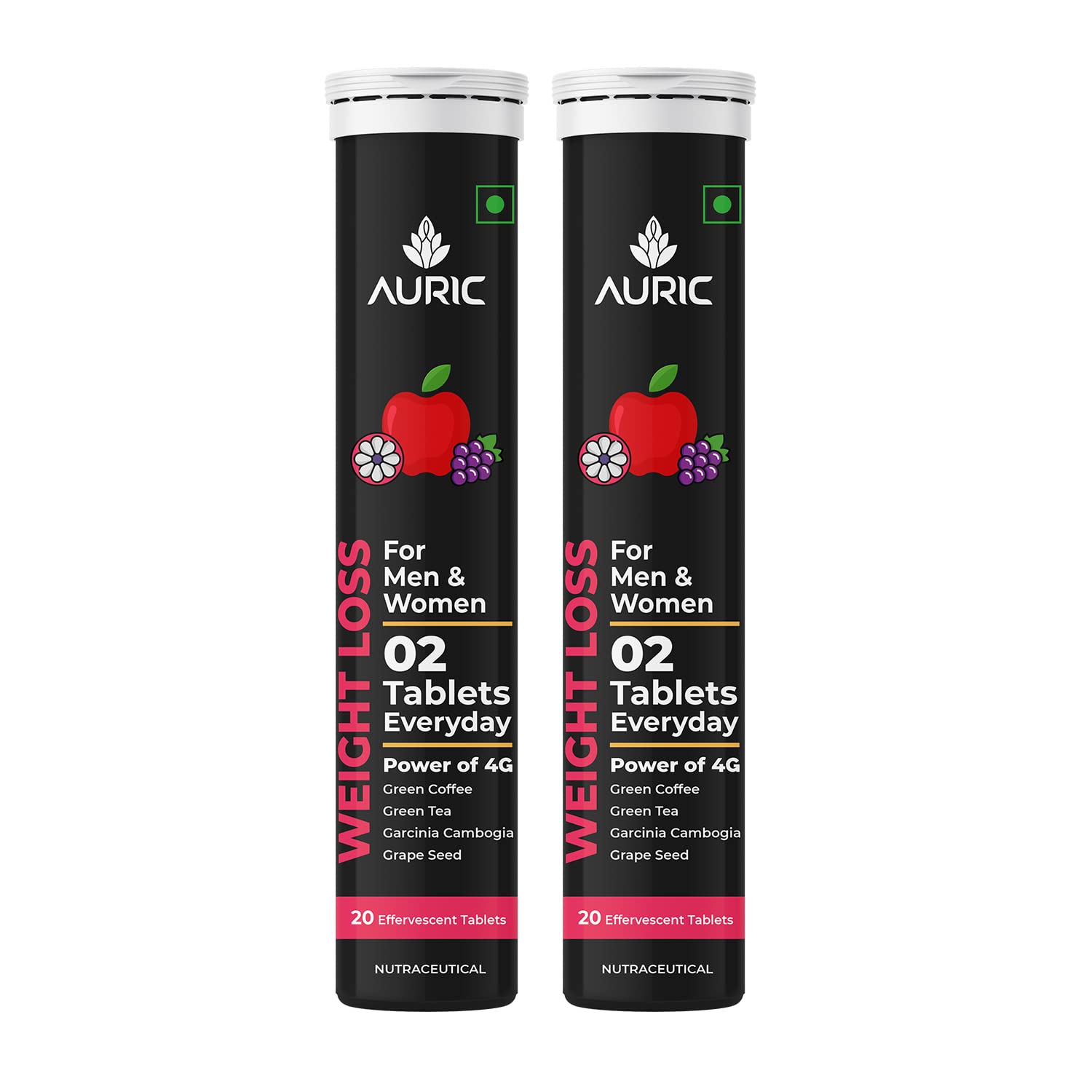 Auric Get Slim Effervescent | Power of Green Coffee, Green Tea, Grape Seed & Garcinia Cambogia | Weight Management for Men & Women | 40 Tablets