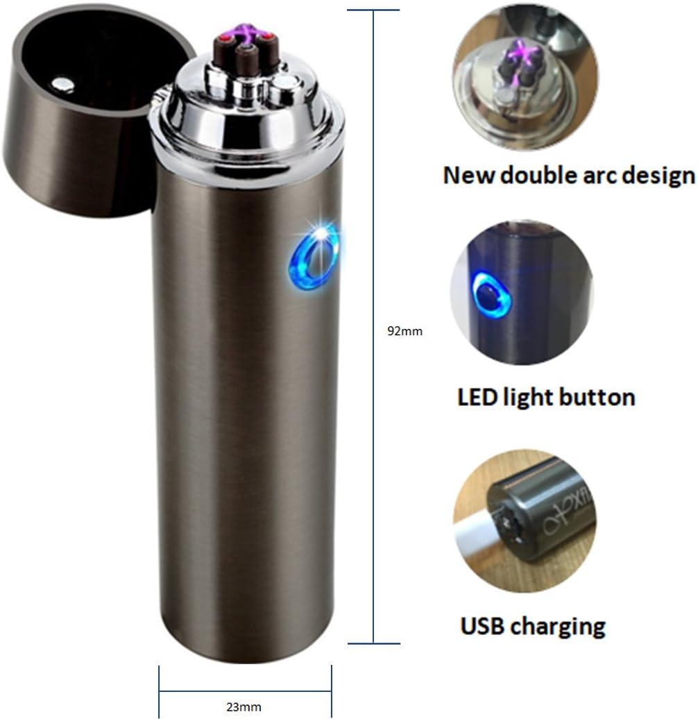 Electronic Double Arc USB Rechargeable Lighter - Flameless Butane Free Revolutionary Plasma X Beam - Wind & Splash proof - Perfect for Pipe,Cigar,Cigarette,Candle,Camping,Stove & more -Luxury Gift set