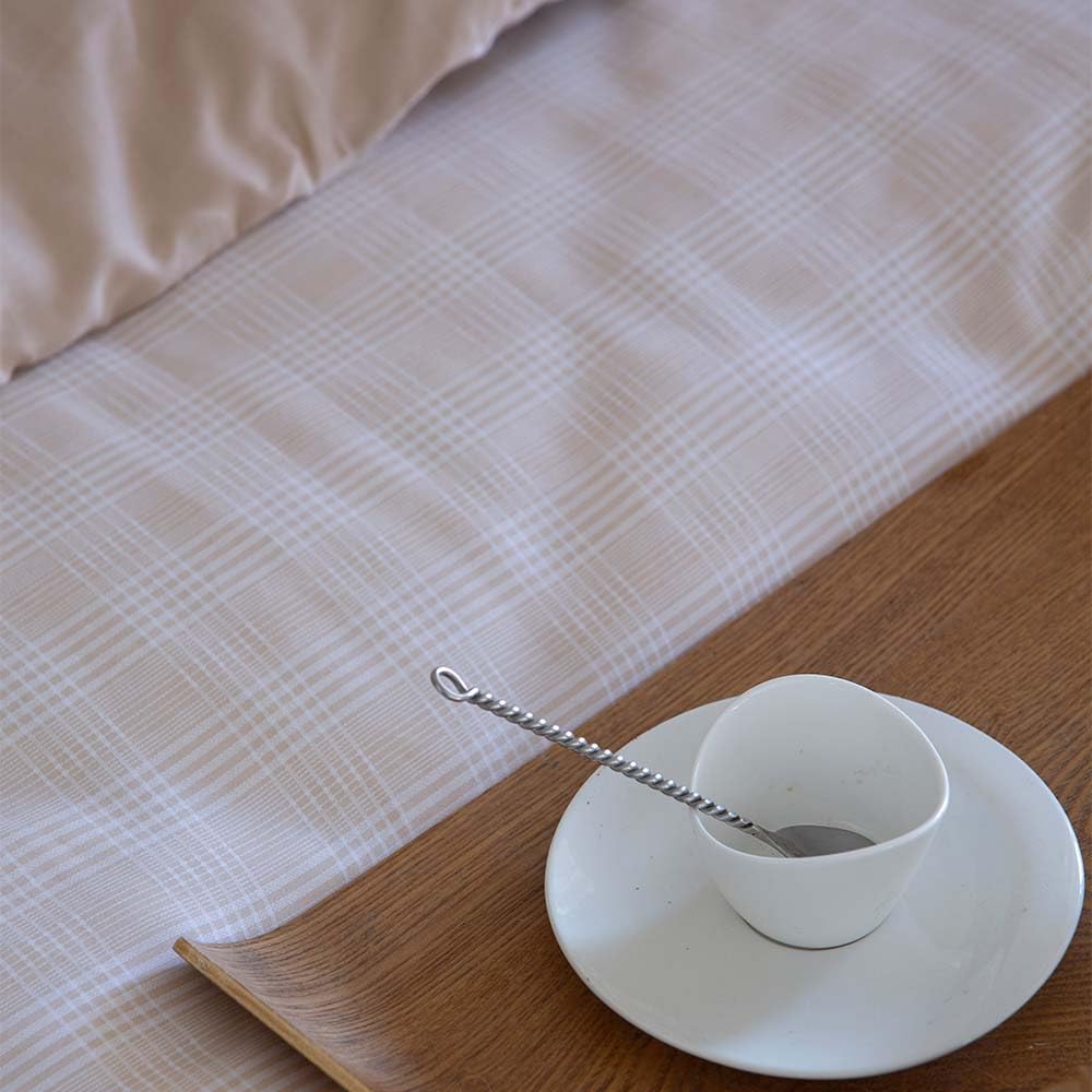 COTTON ARTean Funda Nórdica Cama 150 Satén Algodón 200 Hilos NERVION Beige. Funda edredón 240x220 + 2 Fundas de Almohada. Cierre Botones.