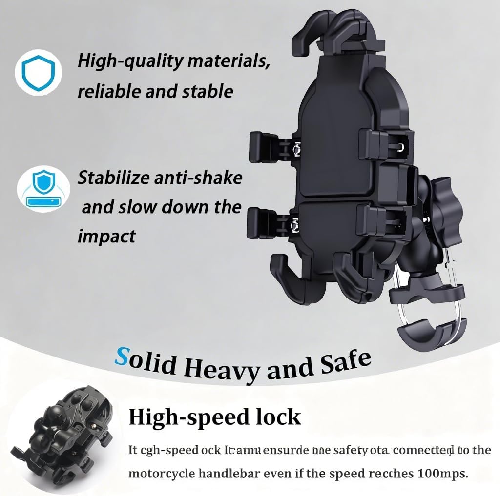 Motorcycle Phone Mount Holder Bike Phone Mount with Vibration Dampener, 360°Rotation Phone Holder with 8 Claws, Fit for 4.7"-7.2" Smartphone Compatible with Most Motorcycle and Bicycles