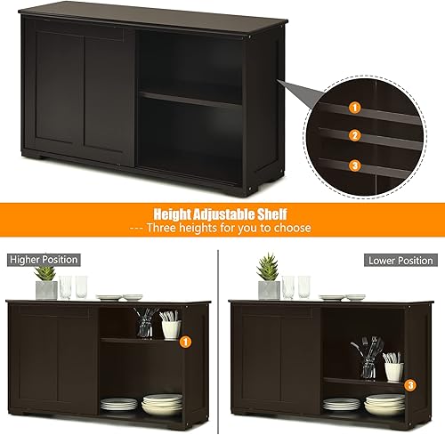 Miniatura 4 de Graffy Aparador de cocina gabinete de buffet de almacenamiento con 2 puertas corredizas y estante ajustable mesa de buffet de madera para apilar o