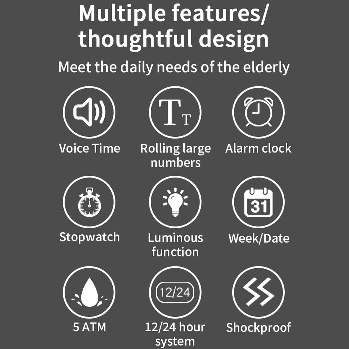 findtime Reloj de pulsera digital para personas mayores que hablan, fácil de leer, esfera grande, impermeable, deportivo, al aire libre, moderno, electrónico, para ancianos, con cronómetro LED, alarma