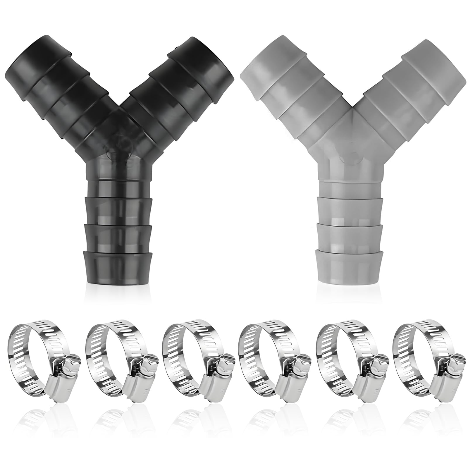 2x Y-Verteiler Für Waschmaschine & Spülmaschine - Mit 6 Schlauchschellen - Fett- & Temperaturbeständig