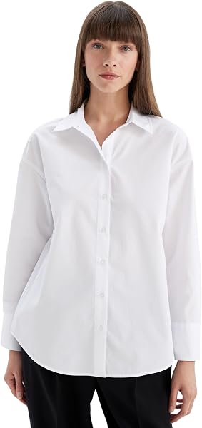 DeFacto Oversize Geniş Kalıp Basic Düz Poplin Uzun Kollu Gömlek