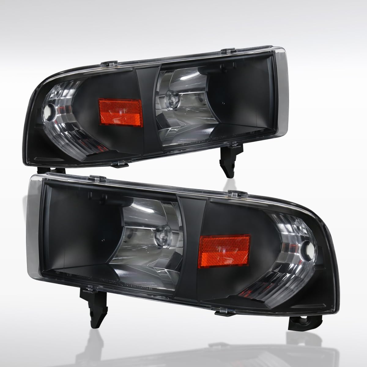 Autozensation Compatible with 1994-2001 Dodge Ram 1500, 1994-2002 Ram 2500 3500, L+R Pair Head Lights Lamps Assembly, 1PC Style Black Headlights