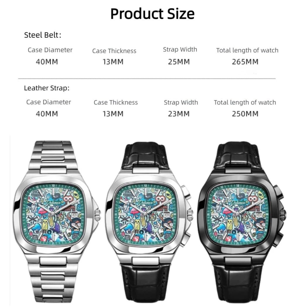 Reloj mecánico cuadrado creativo con esfera grande totalmente automático para hombre, visualización de fecha, luminoso, impermeable, divertido, lindo reloj de pulsera de negocios