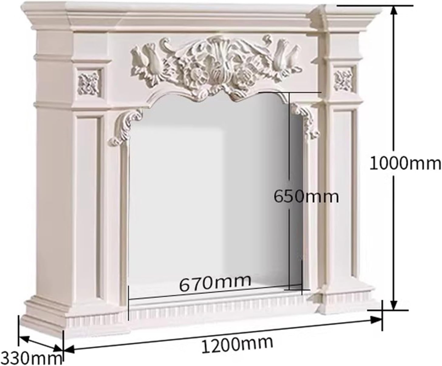 Fireplace Surround Carved Floral Fireplace Mantel with Solid Wood Base Decorative Surround(Black,Medium)