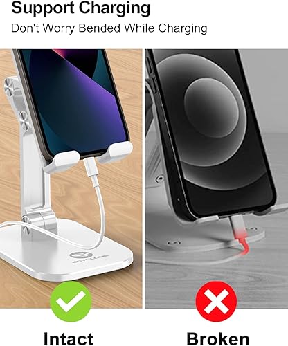 Miniatura 8 de OCYCLONE Phone Stand, Adjustable Height and Angle Foldable Cell Phone Stand Holder for Desk, Taller iPhone Stand Compatible with 4.7"-13" White