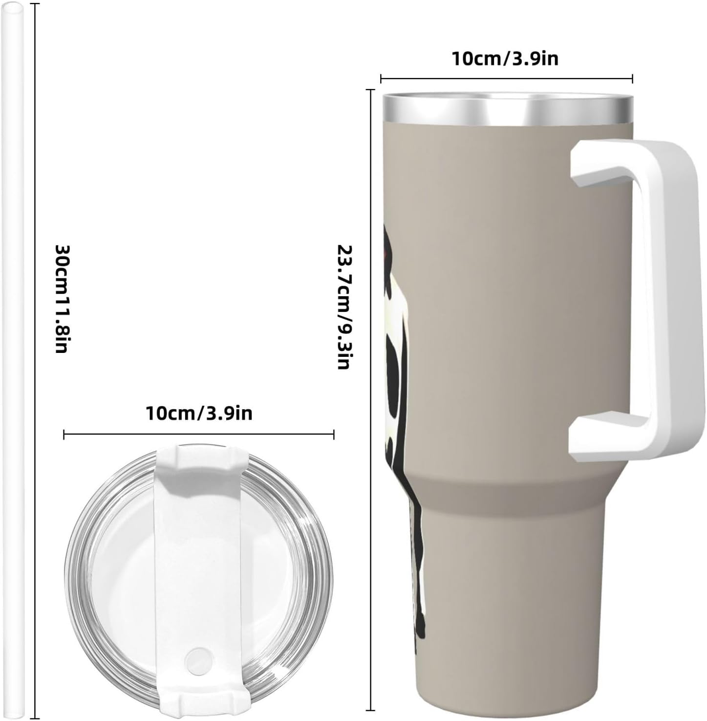 40 OZ Cow black spot Print Ice Bully Cup with Handle Straw Lid Straw,Stainless Steel Tumbler Coffee Cup