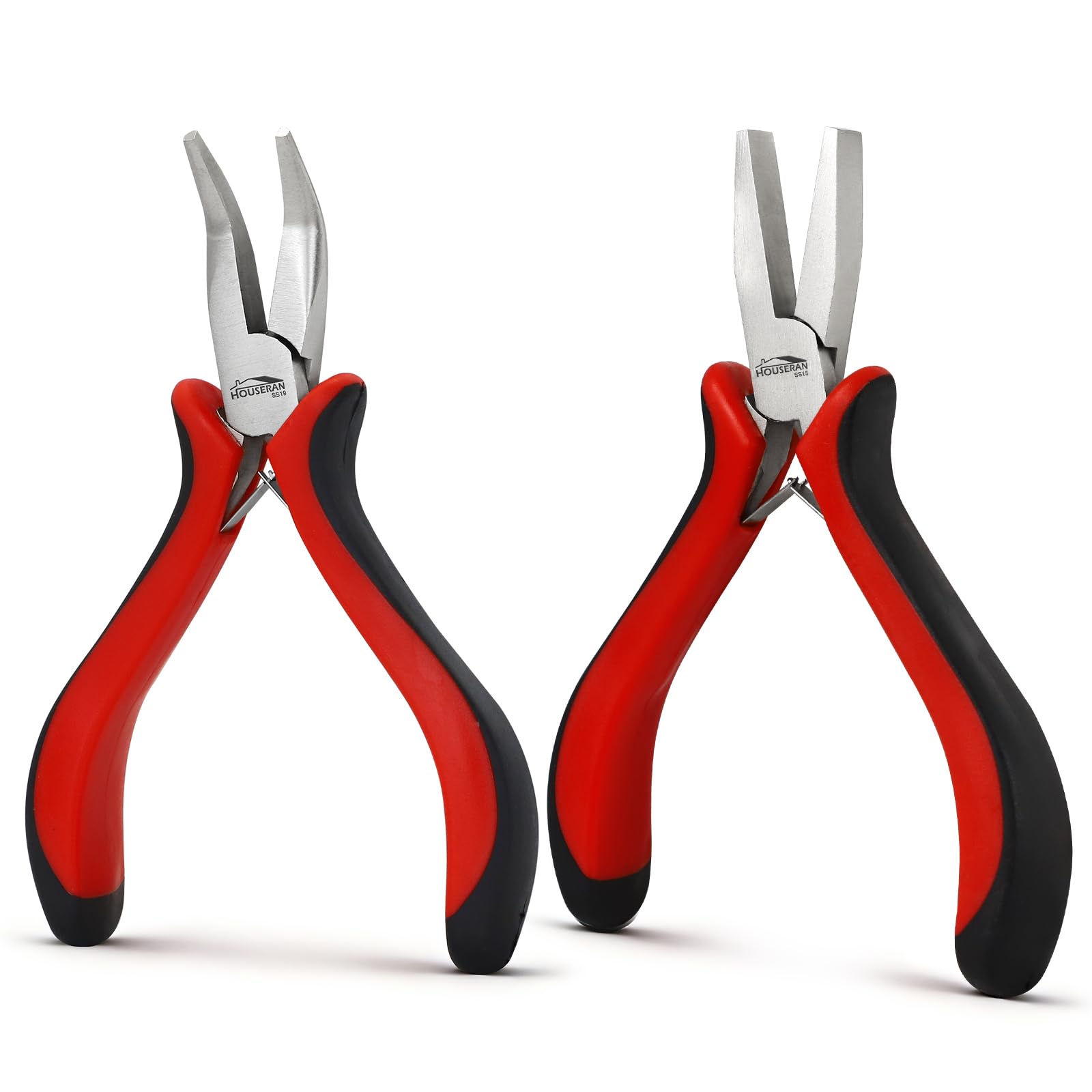 HOUSERAN 2Pcs 5" Jewelry Pliers Set - Precision Bent Nose Plier & Flat Nose Plier for Jewelry Making, Small Pliers Kit with Smooth Jaws for Wire Bending, Jump Ring Opening, Beading & Crafts