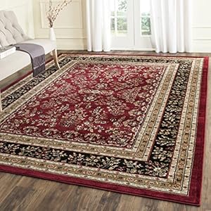 SAFAVIEH Lyndhurst Collection Area Rug – 9′ x 12′, Red & Black, Traditional Oriental Design, Non-Shedding & Easy Care, Ideal for High Traffic Areas in Living Room, Bedroom (LNH331B)