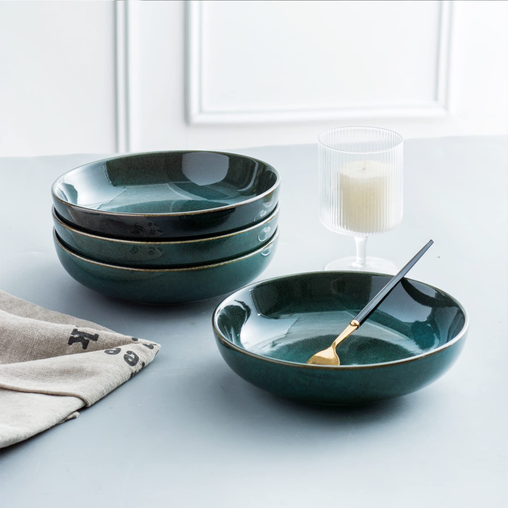 UNICASA Cuencos de Cereales de Porcelana, Cuencos de Pasta para Ensaladera de Mesa 4 Piezas, Cuencos y Tazones para Microondas de Desayuno