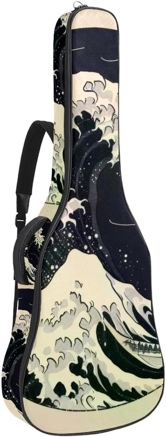 Acoustic Guitar Bag, 40 41 42 Inch Guitar Case Cover Soft Guitar Gig Bag for Acoustic Electric Bass Classical Guitar, Japan Wave Ocean Art Pattern