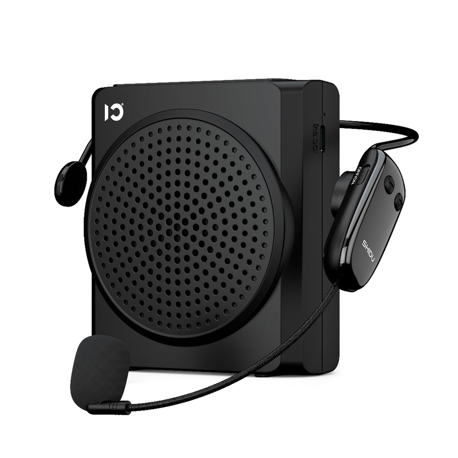 SHIDU S617 Mini Wireless Voice Amplifier with Wireless Headset,16W Speaker, Mute Function, Bluetooth 5.0, AUX Input & Type C Charging Port for Teachers Tour Guides Coaches Classroom Meeting|Black