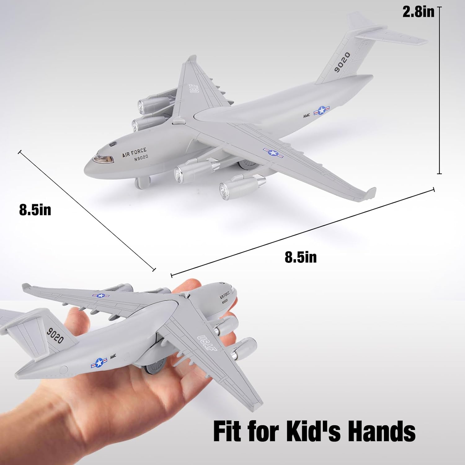 Crelloci Air Force Diecast Plane Toy with Lights & Sounds Pull Back, Grey Metal Military Model Airplane, Army Aircraft Fighter Toy, Play Vehicle for Kids Boys Toddlers Ages 3+