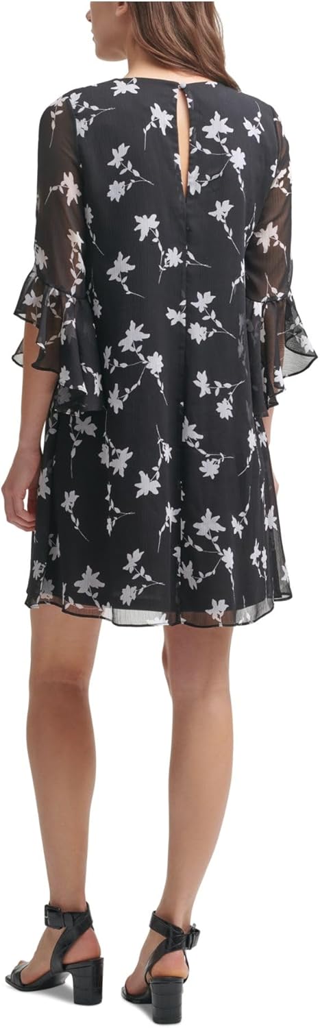 Calvin Klein Womens Floral Print Shift Dress Black 2 - Image 2
