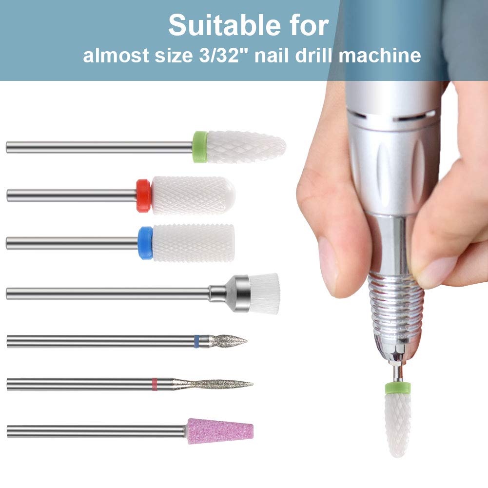Ocim 7pcs Nail Drill Bits for Acrylic Nails, Professional Ceramic 3/32 Efile Nail Drill Bit, Fine Grit Nail File Drill Bits Set for Gel Nails Cuticle